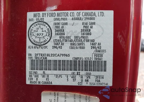 2002 Ford F-150 Lariat/Xl/Xlt from USA, damaged, VIN 2FTRX18L22CA79965